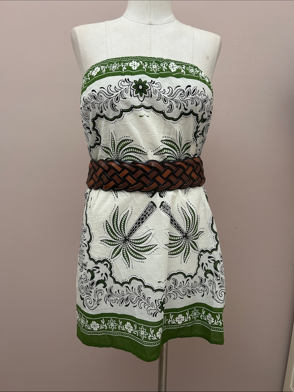 Rêve de Soleil Marfa Swim Cover-Up Green Palm-Print Mini Dress size M